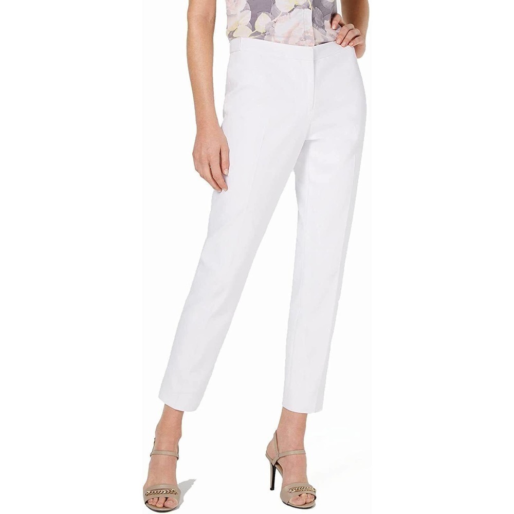 CALVIN KLEIN White Straight leg Pants, Pockets, Zip hook closure women's size 6